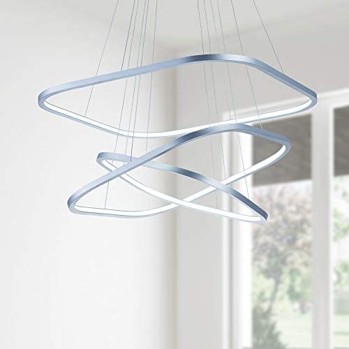 MADEM Modern LED Pendant Light 3-Ring Chandeliers Creative Foyer Hanging Light Fixture Contemporary Chandelier Lighting Ceiling for Living Dining Room Bedroom, 6000K Cool White, Silver