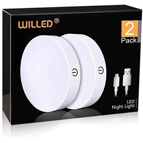 Dimmable Touch Light | WILLED Buit-in 1000mAh Large Battery Rechargeable LED Tap Lights | Magnet Stick on Closet Light | Portable LED Puck Night Lights for Cabinet, Wardrobe, Counter, Kitchen, Bedroom