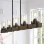 Farmhouse Chandeliers for Dining Room,5-Lights Kitchen Island Lighting,Rectangle Wood Chandeliers with Seedy Glass Shape Farmhouse Chandeliers for Dining Room,5-Lights Kitchen Island Lighting,Rectangle Wood Chandeliers with Seedy Glass Shape