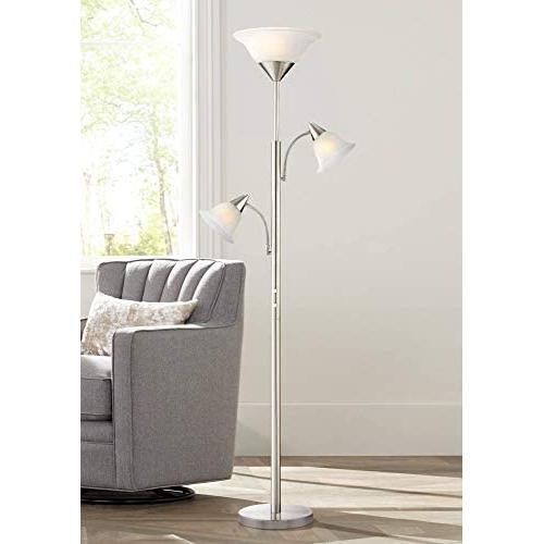 Jordan Modern Torchiere Floor Lamp 3-Light Tree Brushed Steel Alabaster Glass Shades for Living Room Reading Bedroom Office - 360 Lighting