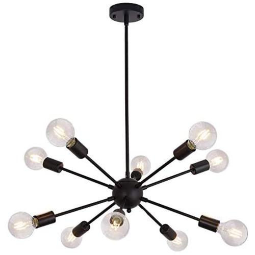 Sputnik Chandelier 10 Light Ceiling Lamp Black Modern Pendant Lighting Industrial Vintage Ceiling Light Fixture for Dining Room Bedroom Kitchen Living Room Foyer Hallway