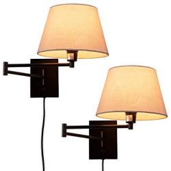 YOUNG&TAYLOR 19.7'' Long Swing Arm Wall Sconce with Fabric Shade Wall Light for Reading Room Bedroom Hallway,2 Pack