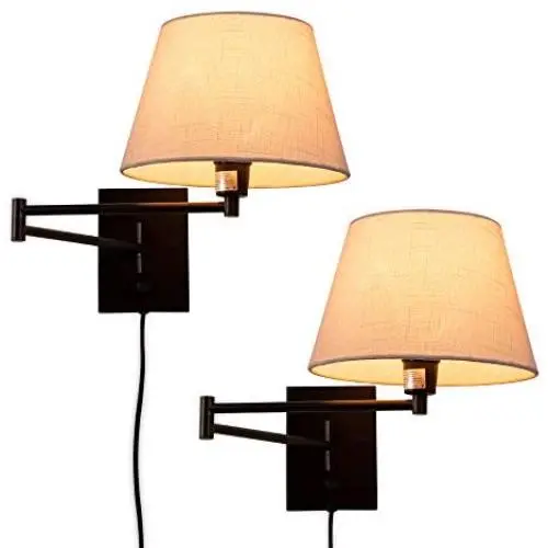 YOUNG&TAYLOR 19.7'' Long Swing Arm Wall Sconce with Fabric Shade Wall Light for Reading Room Bedroom Hallway,2 Pack