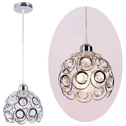 Crystal Pendant Light Mini Crystal Chandelier Lighting Metal Ball Lampshade Flush Mount Ceiling Lighting with Adjustable Hanging Cord for Kitchen Island Dining Room Bedroom Bar ,E26 Base,Chrome