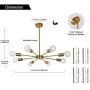 MELUCEE Sputnik Chandelier Brass 8 Lights, Semi Flush Mount Ceiling Light Mid Century Modern Pendant Light for Foyer Dining Room Bedroom Restaurant