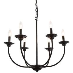 Dining Room Chandelier, Black Chandelier Lighting Fixtures Hanging with 6 Light, Black Finished, 26 inches