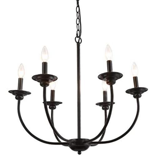 Dining Room Chandelier, Black Chandelier Lighting Fixtures Hanging with 6 Light, Black Finished, 26 inches