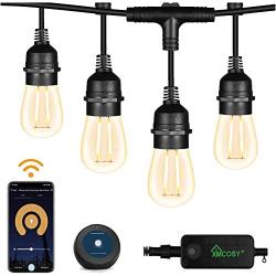 Patio Lights – Outdoor String Lights Warm White Smart String Lights 2.4GHz Wi-Fi App & Alexa Controlled, 49 Ft Extendable & Dimmable Patio Lights Outdoor, Waterproof & Shockproof Edison Bulbs String