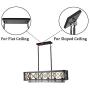 Beuhouz 37.8'' Long Wood Chandelier Light for Kitchen Island, Metal Farmhouse Dining Room Lighting Rectangle Rustic Chandelier Billiard Light 6 Lights Edison E26 8001A