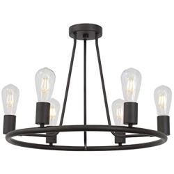 BONLICHT Rustic Indoor Ceiling Lighting 6 Light Vintage Retro Round Farmhouse Chandelier Oil -Rubbed Bronze Metal Flush Mount Light Fixture Kitchen Dining Room Island Foyer Bedroom Lighting UL Listed