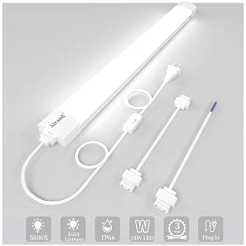 Ceiling Lights LED Plug in Airand 2ft Flushmount LED Tube Light 5000K Linkable Garage Light Fixture 18W Wraparound Ceiling Lamp Utility Shop Light Corded Under Cabinet Light with ON/Off Switch