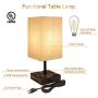 Bedside Lamp, 3 Way Dimmable Touch Control Table Lamp with 2 USB Charging Ports 2 AC Outlets, Nightstand Lamp with Flaxen Fabric Shade Bedroom Lamp for Bedroom Living Room, Reading, Office, Set of 2