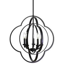 VINLUZ Modern 5-Light Chandeliers Black Dining Room Light Fixtures Hanging Geometric Globe Shape Design Farmhouse Rustic Pendant Lights Orbit Ceiling Light Fixtures for Foyer Kitchen Island Entryway