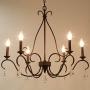 Farmhouse Chandelier for Dining Room, Rustic Kitchen Island Lighting with Crystal Pendants, French Country Chandelier in Bronze, 28” L x 25.5” H