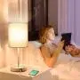 Touch Control 3-Way Dimmable Grey Bedside Table Lamp, 2 USB Charging Ports Nightstand Lamp with 3000K Warm White Bulbs, Round Fabric Shade Modern Desk Reading Lamp for Bedroom Living Room Touch Control 3-Way Dimmable Grey Bedside Table Lamp, 2 USB Charging Ports Nightstand Lamp with 3000K Warm White Bulbs, Round Fabric Shade Modern Desk Reading Lamp for Bedroom Living Room