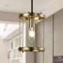 Wood and Metal Chandelier Square 1-Light Adjustable Height Ceiling Pendant Light Dining Room Lighting Fixtures Hanging，Living Room Light ,Kitchen Chandelier UL Listed