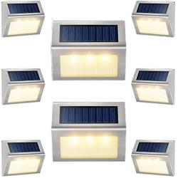 Solar Lights for Fence [Warm White] Waterproof Solar Powered Steps Light Auto On/Off Outdoor Wireless LED Lamp Decks Lighting Walkway Patio Stair Garden Path Rail Backyard Fences Post 8 Pack