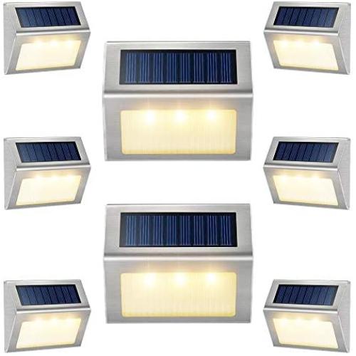Solar Lights for Fence [Warm White] Waterproof Solar Powered Steps Light Auto On/Off Outdoor Wireless LED Lamp Decks Lighting Walkway Patio Stair Garden Path Rail Backyard Fences Post 8 Pack