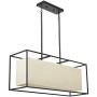 Vinsniv Contemporary Rectangle Kitchen Island 35.43''L Chandelier, Linen Fabric Shade, Adjustable Linear Cage Pendant Ceiling Hanging Lighting for Dining Room Pool Table, Black Metal, 5-Light E26 006