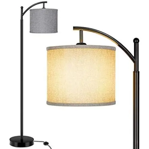 Floor Lamp for Living Room, Modern Standing Lamp with Grey Color Fabric Lampshade for Bedroom, Office, Hotel ,Study Room, Tall lamp with Foot Switch & Standard E26 Bulb Base