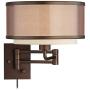 Vista Rustic Farmhouse Swing Arm Wall Lamp Oil Rubbed Bronze Plug-in Light Fixture Brown Organza Oatmeal Linen Double Drum Shade for Bedroom Bedside Living Room Reading - Franklin Iron Works
