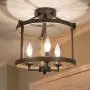 GEPOW Semi Flush Mount Ceiling Light Fixture, Farmhouse Faux Wood Ceiling Light for Bedroom Hallway, Foyer, Entryway, Kitchen, Stairway, Dining & Living Room