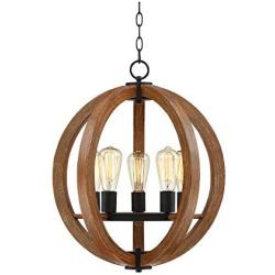 Cass Oil Rubbed Bronze Painted Wood Orb Pendant Chandelier 19'' Wide Modern Farmhouse 5-Light Fixture for Dining Room House Foyer Kitchen Island Entryway Bedroom Living Room - Possini Euro Design