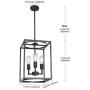 BONLICHT Rustic Hall Foyer Cage Chandelier 3-Light Vintage Industrial Farmhouse Lantern Square Pendant Hanging Lighting Black Kitchen Island Ceiling Light Fixture for Dining Room Hallway Bar