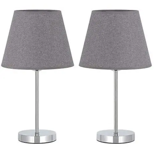 HAITRAL Modern Table Lamps - Grey Small Nightstand Lamps Set of 2, Bedside Desk Lamps for Bedroom, Office, College Dorm, Kids Room with Mini Metal Basic and Fabric Lamp Shade - Silver (HT-ATH05-15X2) HAITRAL Modern Table Lamps - Grey Small Nightstand Lamps Set of 2, Bedside Desk Lamps for Bedroom, Office, College Dorm, Kids Room with Mini Metal Basic and Fabric Lamp Shade - Silver (HT-ATH05-15X2)