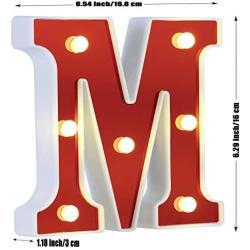 LED Marquee Letter Lights 26 Alphabet Light Up Red Letters Sign Battery Powered Perfect for Night Light Wedding Birthday Party Christmas Lamp Home Bar Decoration(M)