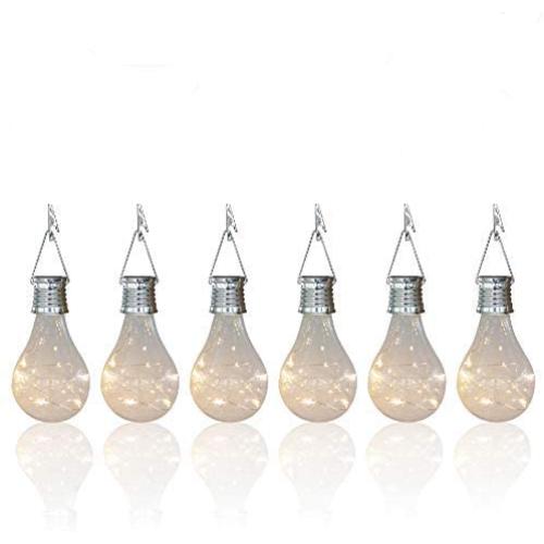 pearlstar Solar Light Bulbs Outdoor Waterproof Garden Camping Hanging LED Light Lamp Bulb Globe Hanging Lights for Home Yard Christmas Party Holiday Decorations (6 Pack-Clear Bulbs)