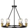 Merbotin Industrial Round Chandelier, 6-Light Wagon Wheel Chandeliers Rustic Ceiling Light Pendant Light for Kitchen Island Dining Room Foryer, Matte Black & Antique Brass Accents, 26'' Diameter