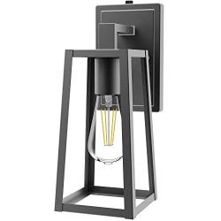 Sunco Lighting Cage Wall Sconce, Matte Black, Clear Glass Shade, Dusk-to-Dawn Photocell Sensor, Outdoor Lantern, Warm White Filament Bulb Included (E26 Base), Waterproof, Suitable for Porch