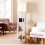 Garwarm LED Shelf Floor Lamp -Asian Wooden Frame-Tall Lights with Organizer Storage Display Shelves-Modern Standing Lamps for Living Room Bedrooms,White