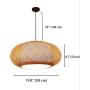 LITFAD Antique Lantern Pendant Lighting Rattan Single Light Weaving Natural Wooden Ceiling Hanging Light Beige Ceiling Fixture with Adjustable Cord for Dining Room Living Room Restaurant - 19.8''