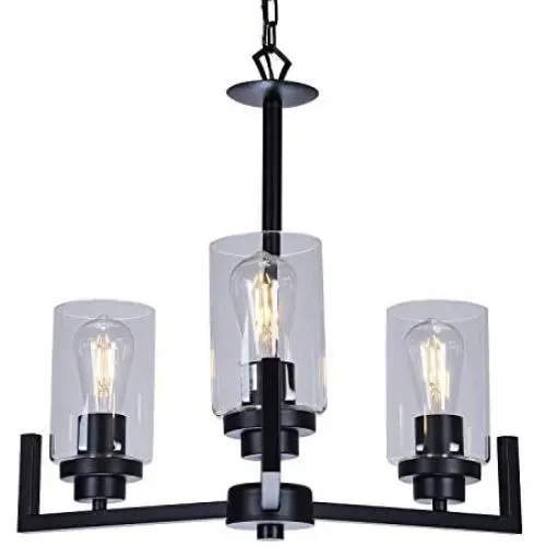 Infront Dining Room Chandelier 3-Light Farmhouse Light Fixture Rustic Chandelier Black Kitchen Island Lighting Indoor Chandelier
