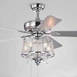 Wolland 52 inch Modern LED Crystal Ceiling Fan Light Fixture with 5 Wooden Blades for Living room bedroom Chandelierurant Patio Hallway Ceiling Fan (52inch, Silver)