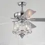 Wolland 52 inch Modern LED Crystal Ceiling Fan Light Fixture with 5 Wooden Blades for Living room bedroom Chandelierurant Patio Hallway Ceiling Fan (52inch, Silver)