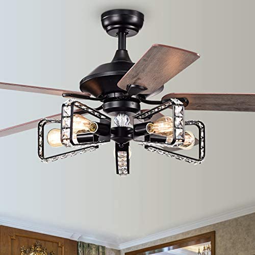 52 In Ceiling Fans with Lights Remote Control, Crystal Chandeliers Fan Lights, 52 Large Walnut Retro Ceiling Fans Lights, Reversible Blades Fandelier Lights for Living Room, Bedroom, Kitchen