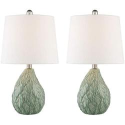 Maxax Table Lamps Ceramic Nightstand Lamps Set of 2 with White Shade Bedside Desk Lamps for Bedroom, Living Room, Office,Green Finish
