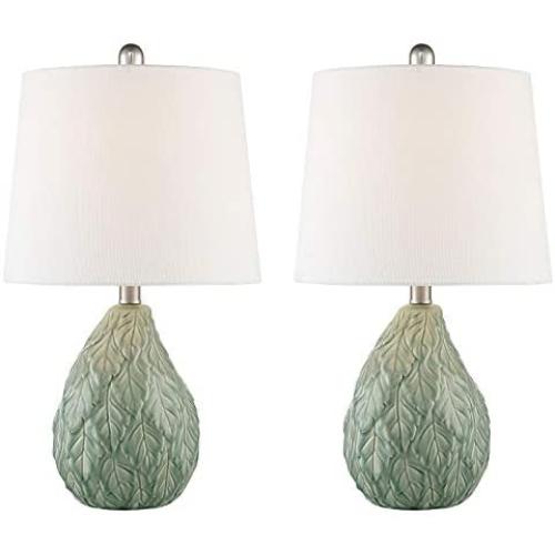 Maxax Table Lamps Ceramic Nightstand Lamps Set of 2 with White Shade Bedside Desk Lamps for Bedroom, Living Room, Office,Green Finish