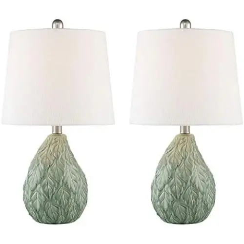 Maxax Table Lamps Ceramic Nightstand Lamps Set of 2 with White Shade Bedside Desk Lamps for Bedroom, Living Room, Office,Green Finish