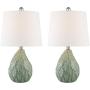 Maxax Table Lamps Ceramic Nightstand Lamps Set of 2 with White Shade Bedside Desk Lamps for Bedroom, Living Room, Office,Green Finish