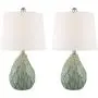 Maxax Table Lamps Ceramic Nightstand Lamps Set of 2 with White Shade Bedside Desk Lamps for Bedroom, Living Room, Office,Green Finish