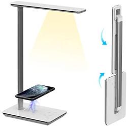 LED Desk Lamp with Wireless Charger,USB Charging Port,Desk Lamp for Home Office with Touch Control, Dimmable Eye-Caring ,16 Brightness Levels, 4  Lighting Modes,1H/2H Auto Timer