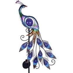 TERESAS COLLECTIONS 31.5 inch Metal Peacock Decor Garden Solar Lights Solar Peacock Stake for Outdoor Patio Yard Decorations, Valentines Day Gift for Couples