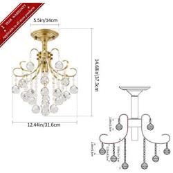 SOZOMO Crystal Chandeliers,60W Modern Gold Crystal Pendant Lighting, with 1- Light Flush Mount Ceiling Light for Bedroom, Living Room, Dining Room, Hallway, Wedding, Office. (14.7in-60W)
