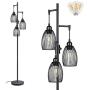 Dimmable Standing Lamp,Industrial Floor Lamps,Black Tree Lamp Rustic Tall Lamps Lighting with 3 Elegant Teardrop Cages & 3 Edison LED Bulbs for Bedrooms Living Room