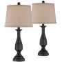 Ben Traditional Table Lamps Set of 2 Dark Bronze Metal Beige Linen Drum Shade for Living Room Family Bedroom Bedside - Regency Hill