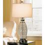 Modern Table Lamp Polished Metal Beaded Crystal White Drum Shade for Living Room Family Bedroom Bedside Office - Possini Euro Design